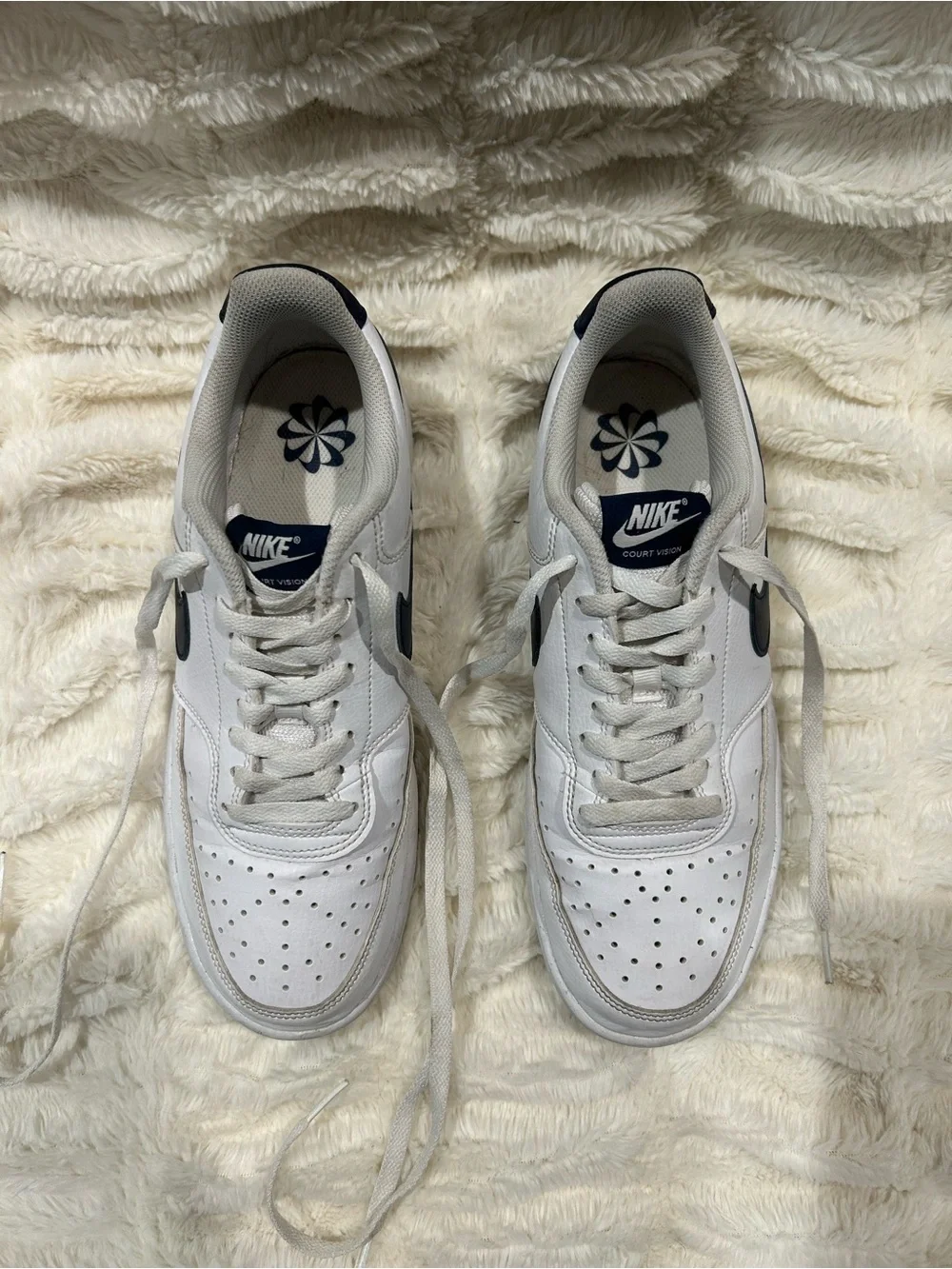 Nike Court Vision Leather White Sneakers with Black Swoosh Accent